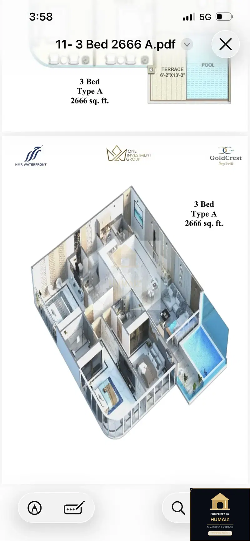 3-Bedroom Luxury Apartment (Sea Facing, 5 Bath, Suite 35) at HMR Waterfront For Sale in DHA Phase 8 Karachi — Photograph 3