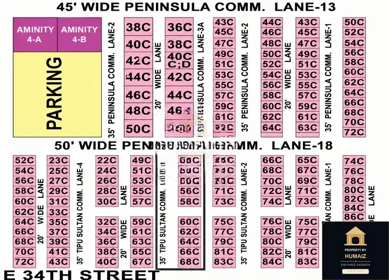 100 Sq. Yd. Commercial Plot (Corner, Parcel 42) on Peninsula Commercial For Sale in DHA Phase 8 Karachi — Property by Humaiz Architectural Asset