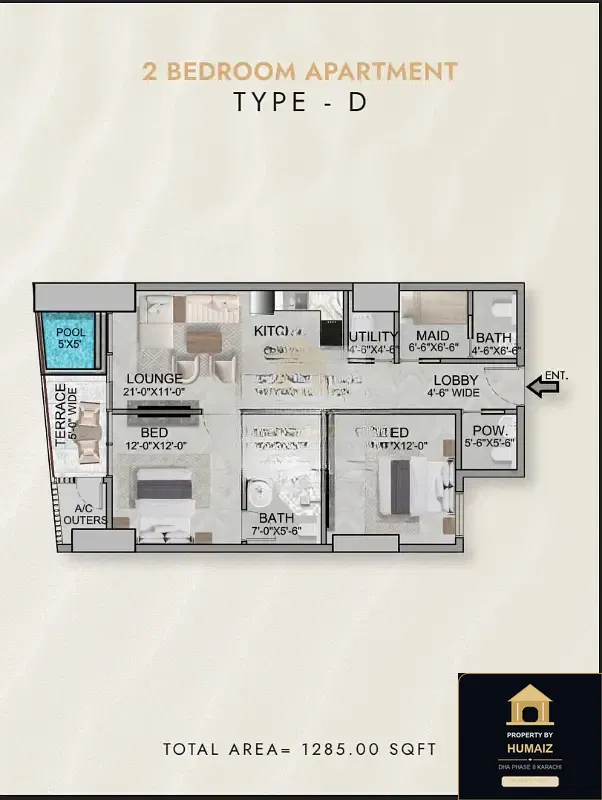 2-Bedroom Luxury Apartment (2 Bath, Suite 66) at HMR Waterfront For Sale in DHA Phase 8 Karachi — Photograph 3