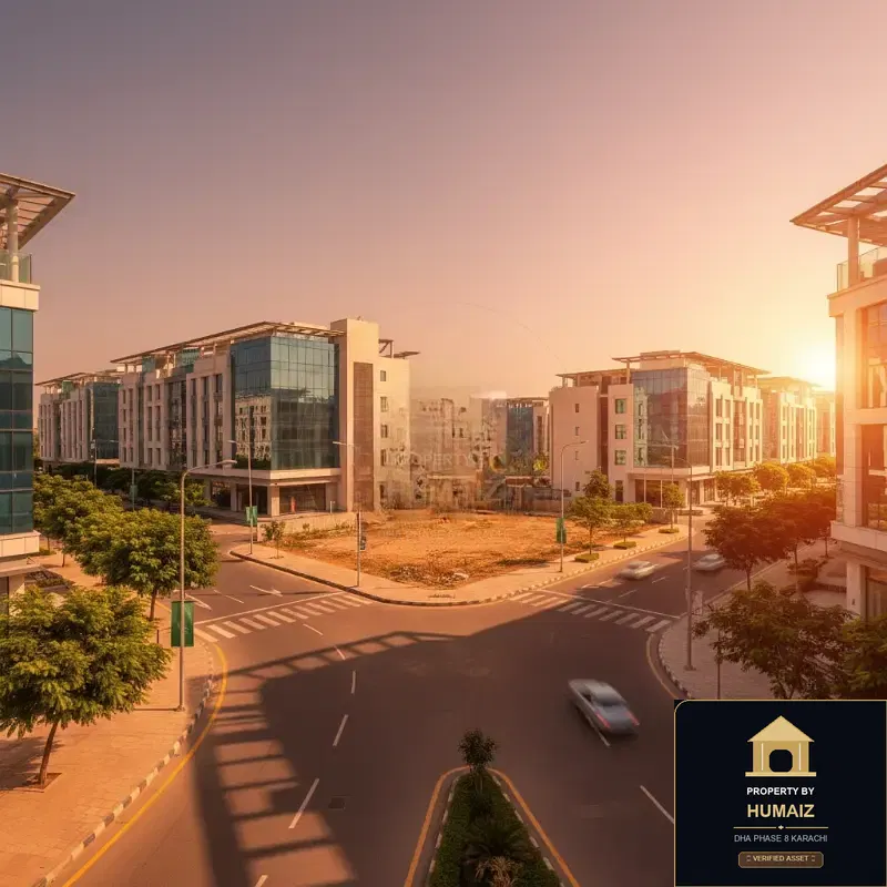 100 Sq. Yd. Commercial Plot (Parcel 26) on Peninsula Commercial For Sale in DHA Phase 8 Karachi — Property by Humaiz Architectural Asset