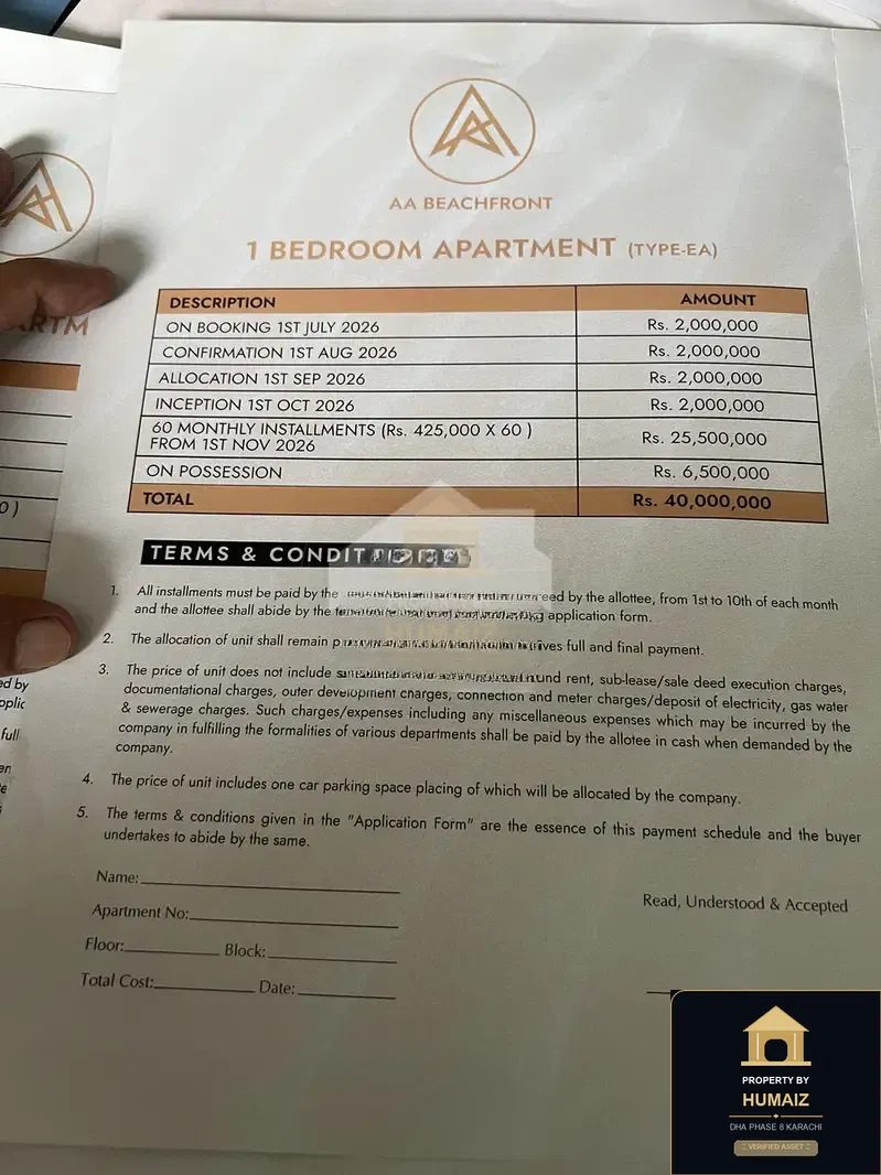 1-Bedroom Luxury Apartment (Sea Facing, 2 Bath, Suite 80) at HMR Waterfront For Sale in DHA Phase 8 Karachi — Photograph 5