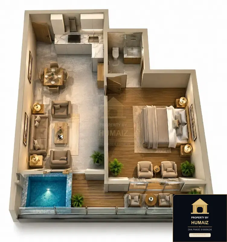 1-Bedroom Luxury Apartment (Sea Facing, 1 Bath, Suite 83) at HMR Waterfront For Sale in DHA Phase 8 Karachi — Photograph 3