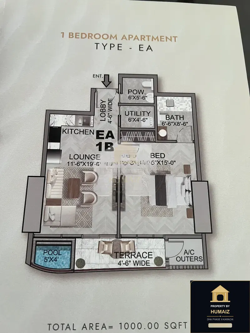 1-Bedroom Luxury Apartment (Sea Facing, 2 Bath, Suite 80) at HMR Waterfront For Sale in DHA Phase 8 Karachi — Photograph 3
