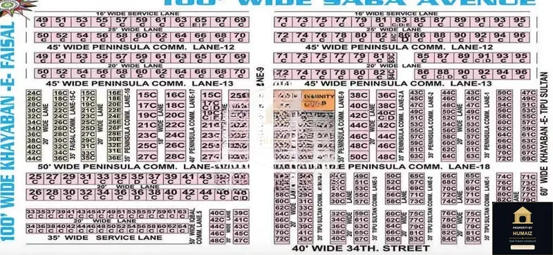 100 Sq. Yd. Commercial Plot (Parcel 11) on Peninsula Commercial For Sale in DHA Phase 8 Karachi — Property by Humaiz Architectural Asset