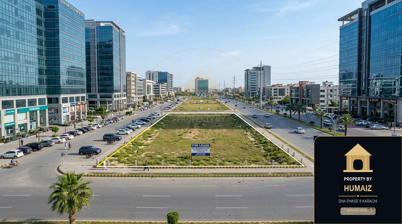 100 Sq. Yd. Commercial Plot (Parcel 1) on Peninsula Commercial For Sale in DHA Phase 8 Karachi — Property by Humaiz Architectural Asset
